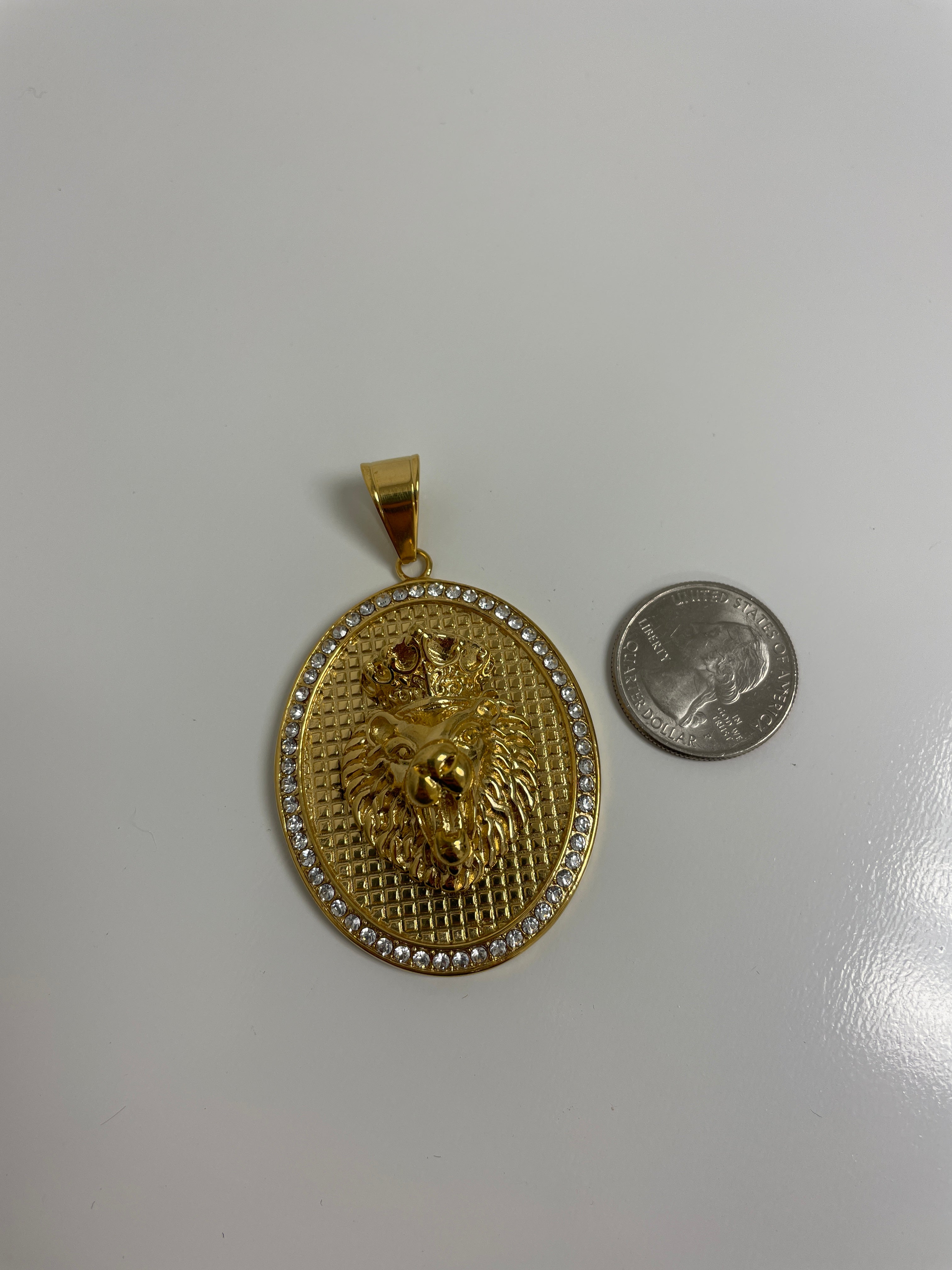 Lion Medallion Oval Pendant with 14K Gold Plated Franco Necklace 3mm 24" Set