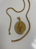Lion Medallion Oval Pendant with 14K Gold Plated Franco Necklace 3mm 24" Set