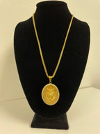 Lion Medallion Oval Pendant with 14K Gold Plated Franco Necklace 3mm 24" Set