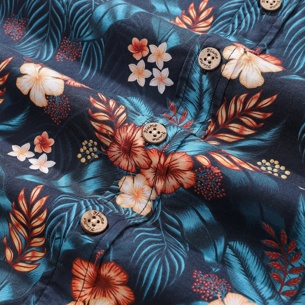 Men's Hawaiian Shirt Tropical Night Print By ME.Coco.design Cotton Button-down Short Sleeve Aloha Shirt