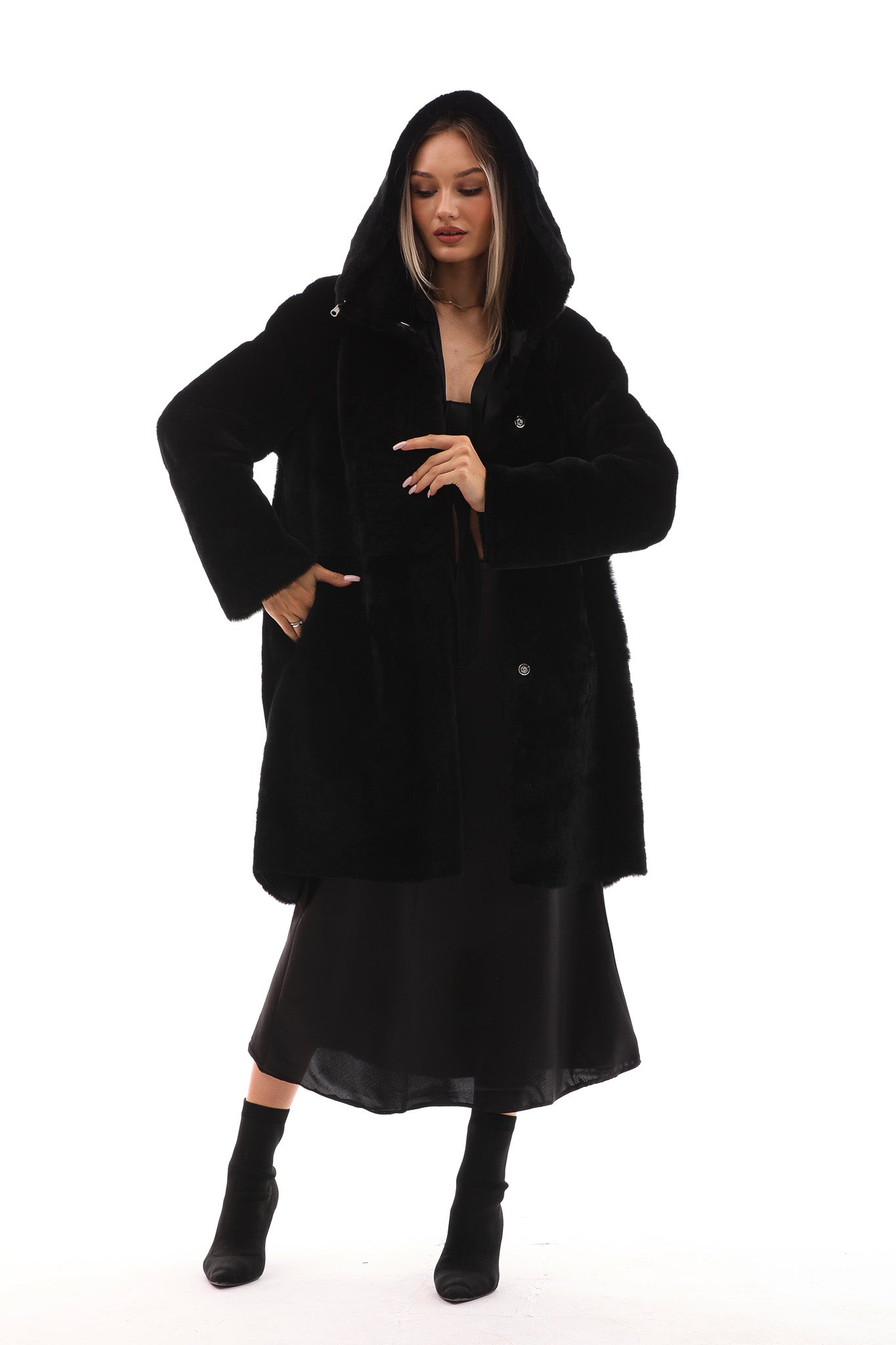 The Noctura Reversible Hooded Shearling Leather Jacket