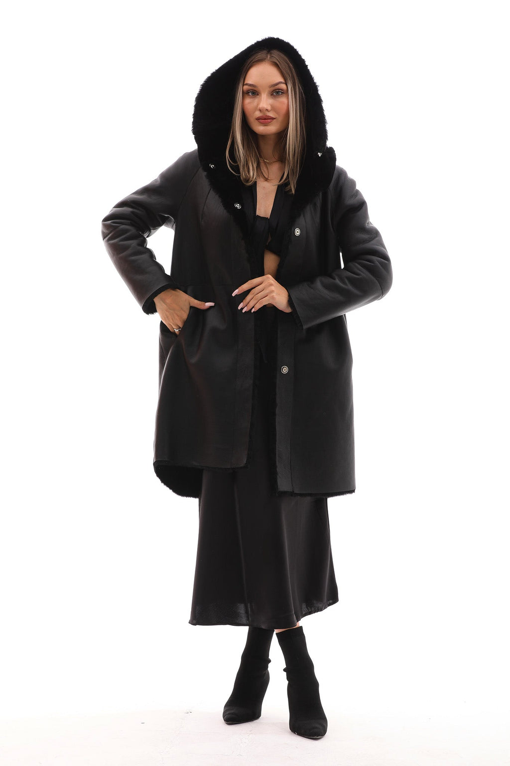 The Noctura Reversible Hooded Shearling Leather Jacket