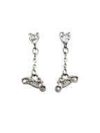 SK2707E Heart Crystal Motorcycle Earrings - Clear Stone