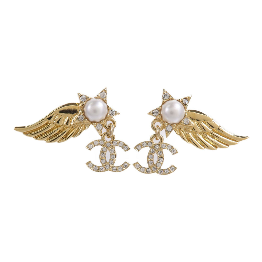 Chanel CC Wing Earrings · Gold Tone