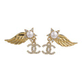 Chanel CC Wing Earrings · Gold Tone