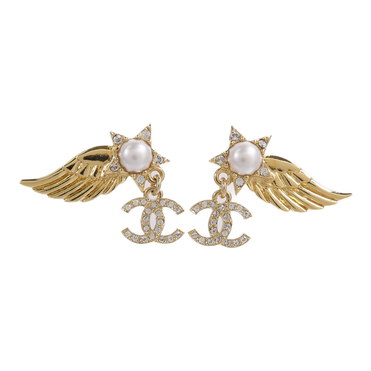 Chanel CC Wing Earrings · Gold Tone