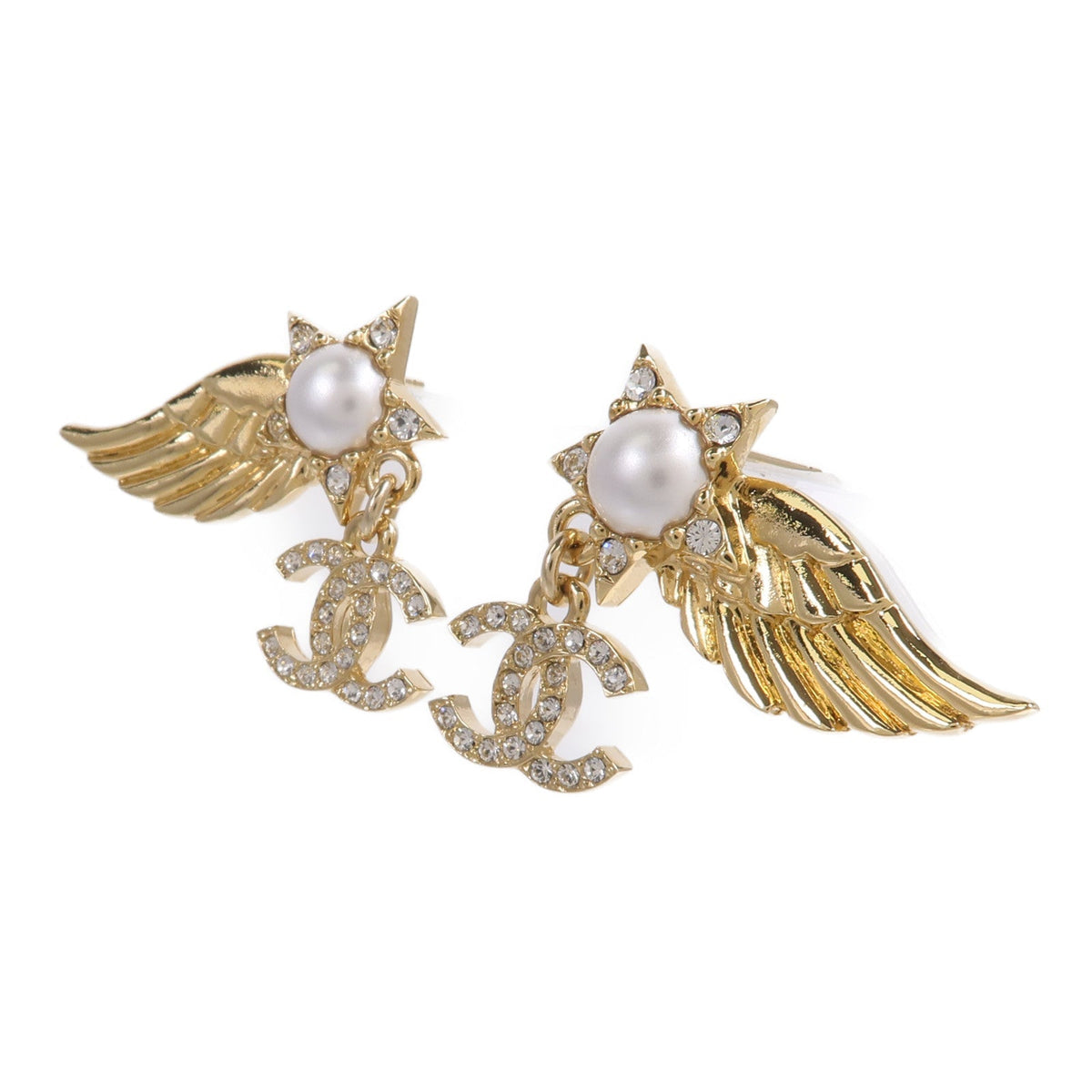 Chanel CC Wing Earrings · Gold Tone