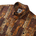 1940s Hawaiian Shirt For Men TIKI Print Cotton Button Down Short Sleeve Aloha Shirt