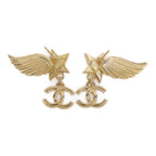 Chanel CC Wing Earrings · Gold Tone