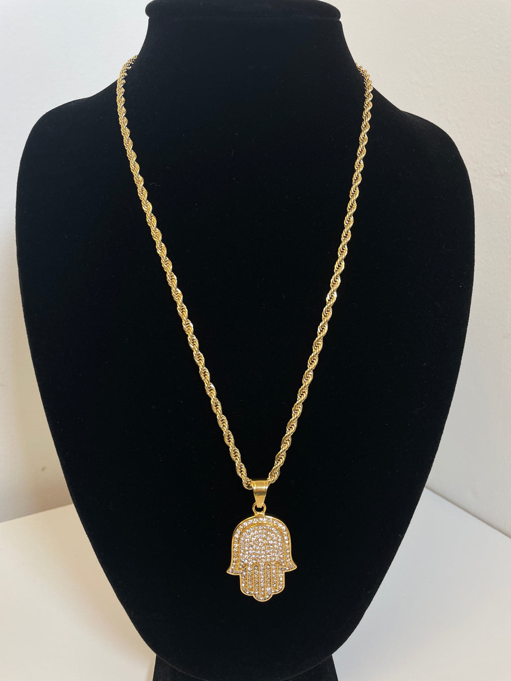 Hamsa Pendant with 14K Gold Filled Rope Necklace 4mm 24" Chain Set for Men or Women
