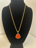 Red Buddha Pendant with 14K Gold Plated Rope Necklace 4mm 24" Chain Set