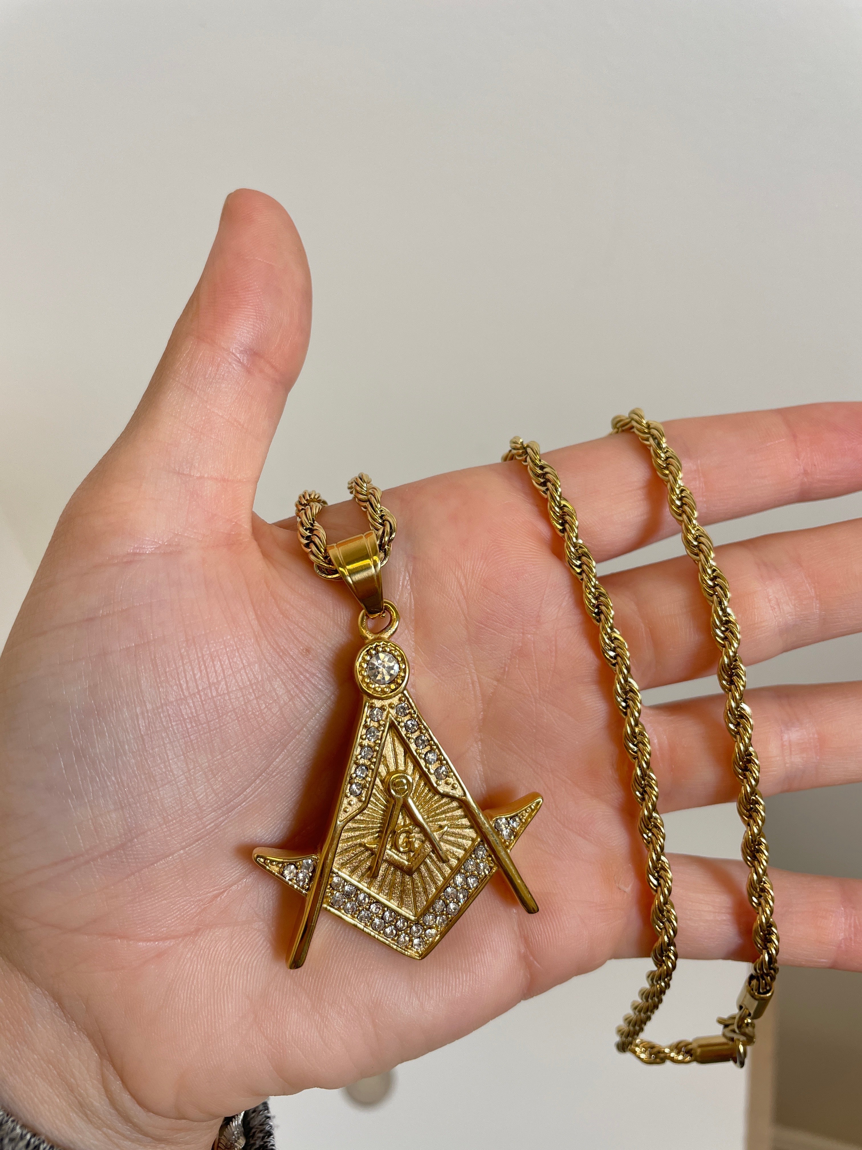 Mason Pendant with 14K Gold Filled Rope Necklace Chain 4mm 24" Set for Men or Women