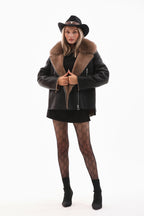 The Duchess Shearling Black & Brown Leather Women Jacket