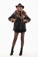 The Duchess Shearling Black & Brown Leather Women Jacket
