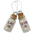Mismatched Eat Me Drink Me Earrings Fantasy Glass Vial Jewelry