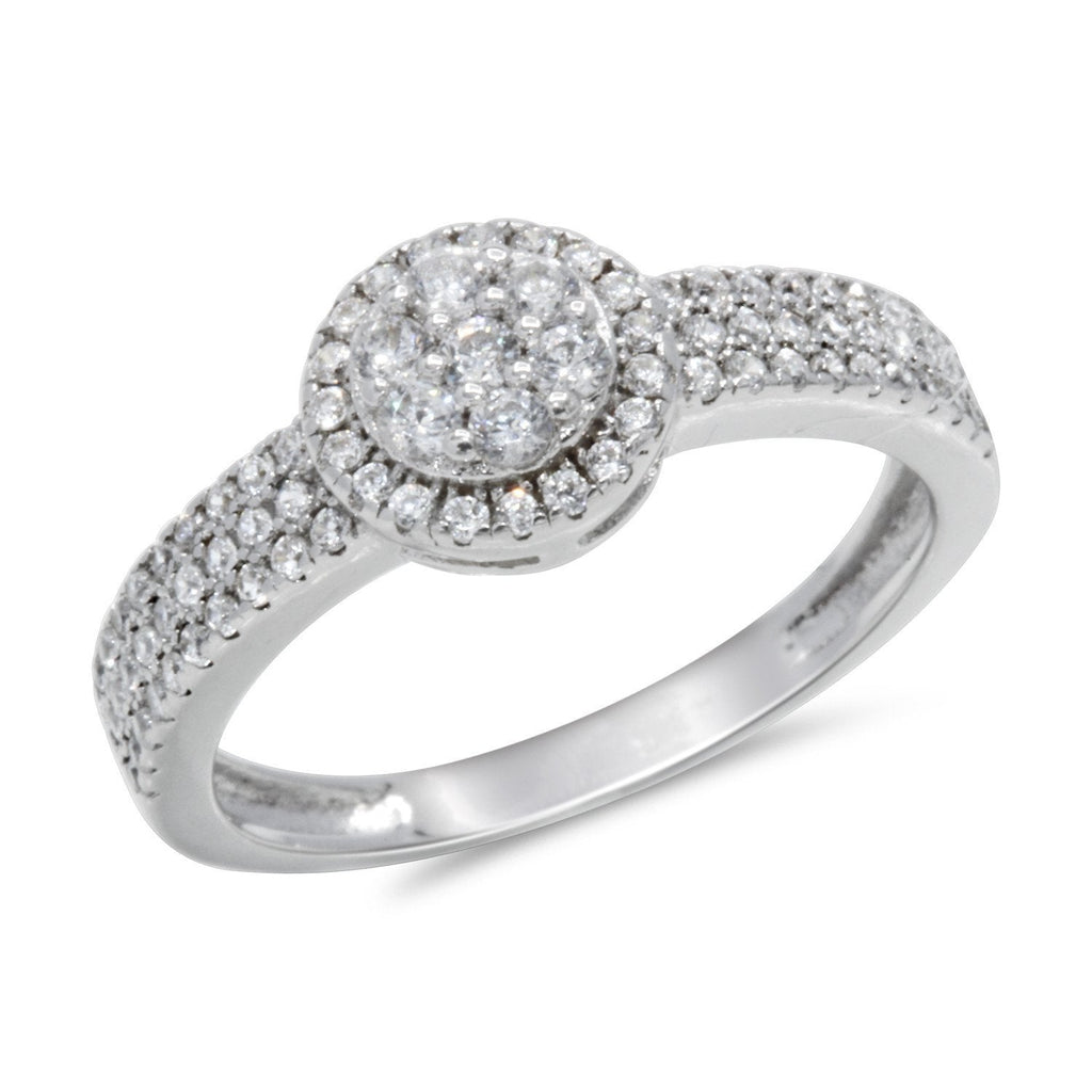 CZ 5mm Center Stone Halo Style Band White Gold Plated, Wedding Ring, Engagement Ring, Promise Ring