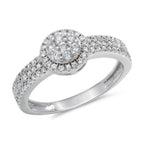 CZ 5mm Center Stone Halo Style Band White Gold Plated, Wedding Ring, Engagement Ring, Promise Ring