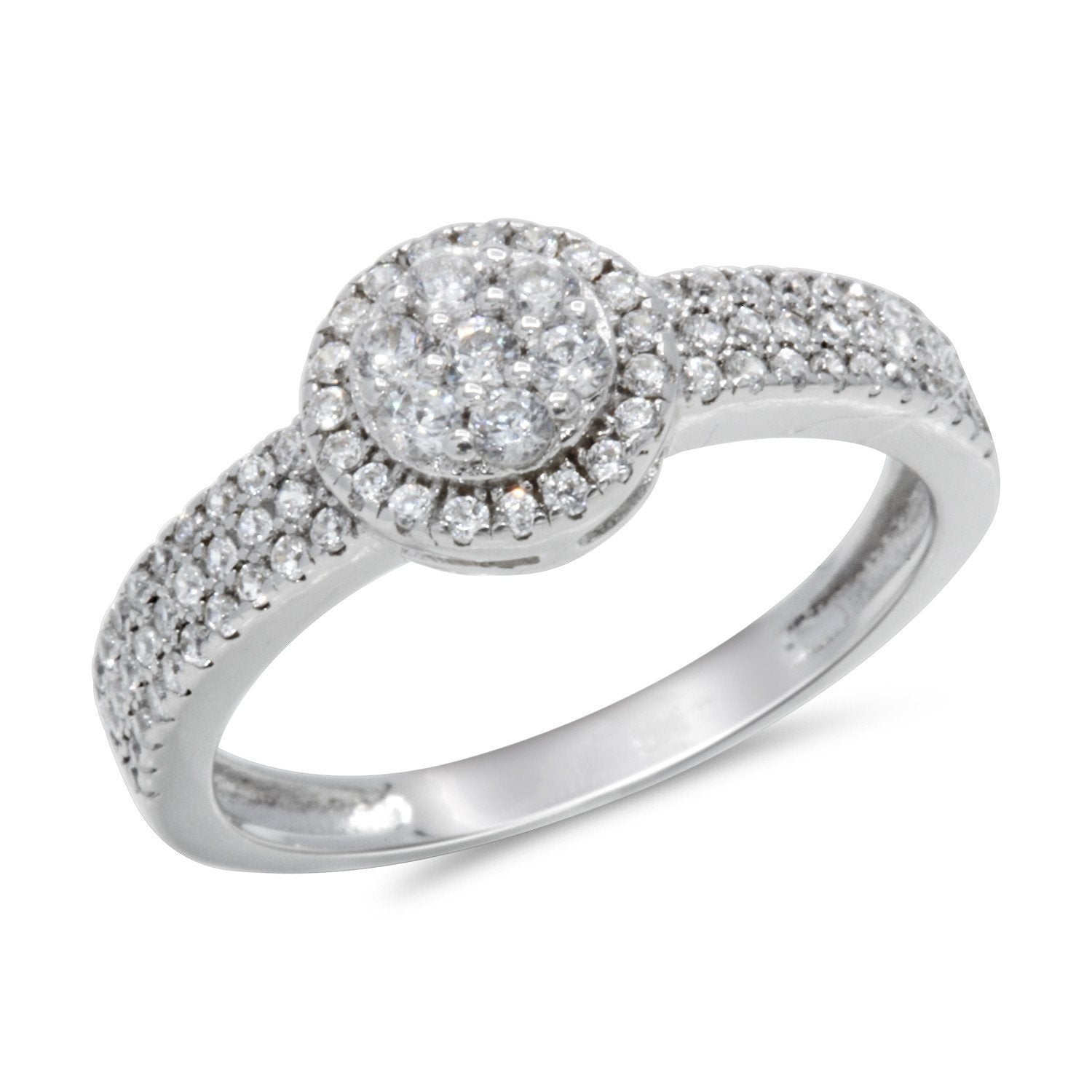 CZ 5mm Center Stone Halo Style Band White Gold Plated, Wedding Ring, Engagement Ring, Promise Ring