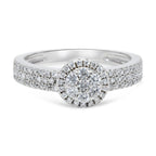 CZ 5mm Center Stone Halo Style Band White Gold Plated, Wedding Ring, Engagement Ring, Promise Ring