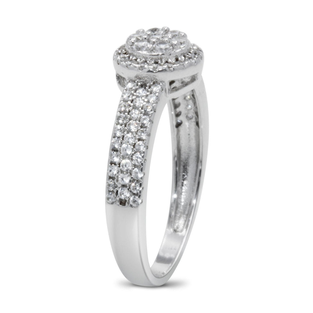 CZ 5mm Center Stone Halo Style Band White Gold Plated, Wedding Ring, Engagement Ring, Promise Ring