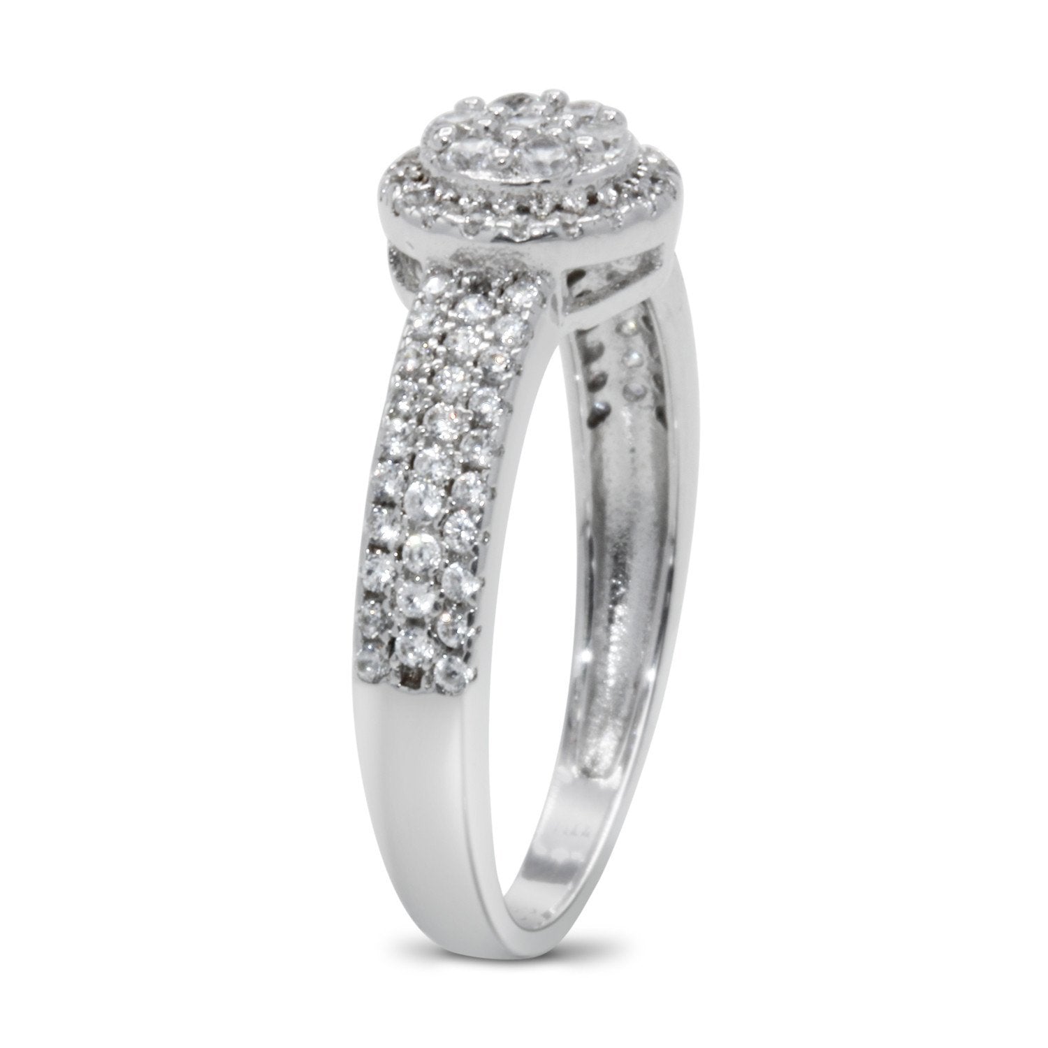 CZ 5mm Center Stone Halo Style Band White Gold Plated, Wedding Ring, Engagement Ring, Promise Ring