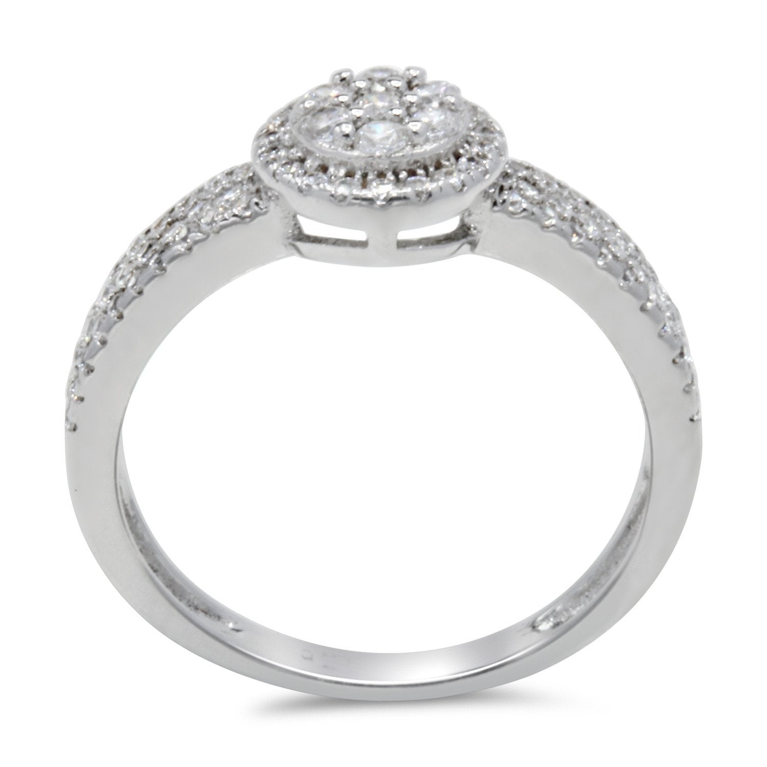 CZ 5mm Center Stone Halo Style Band White Gold Plated, Wedding Ring, Engagement Ring, Promise Ring
