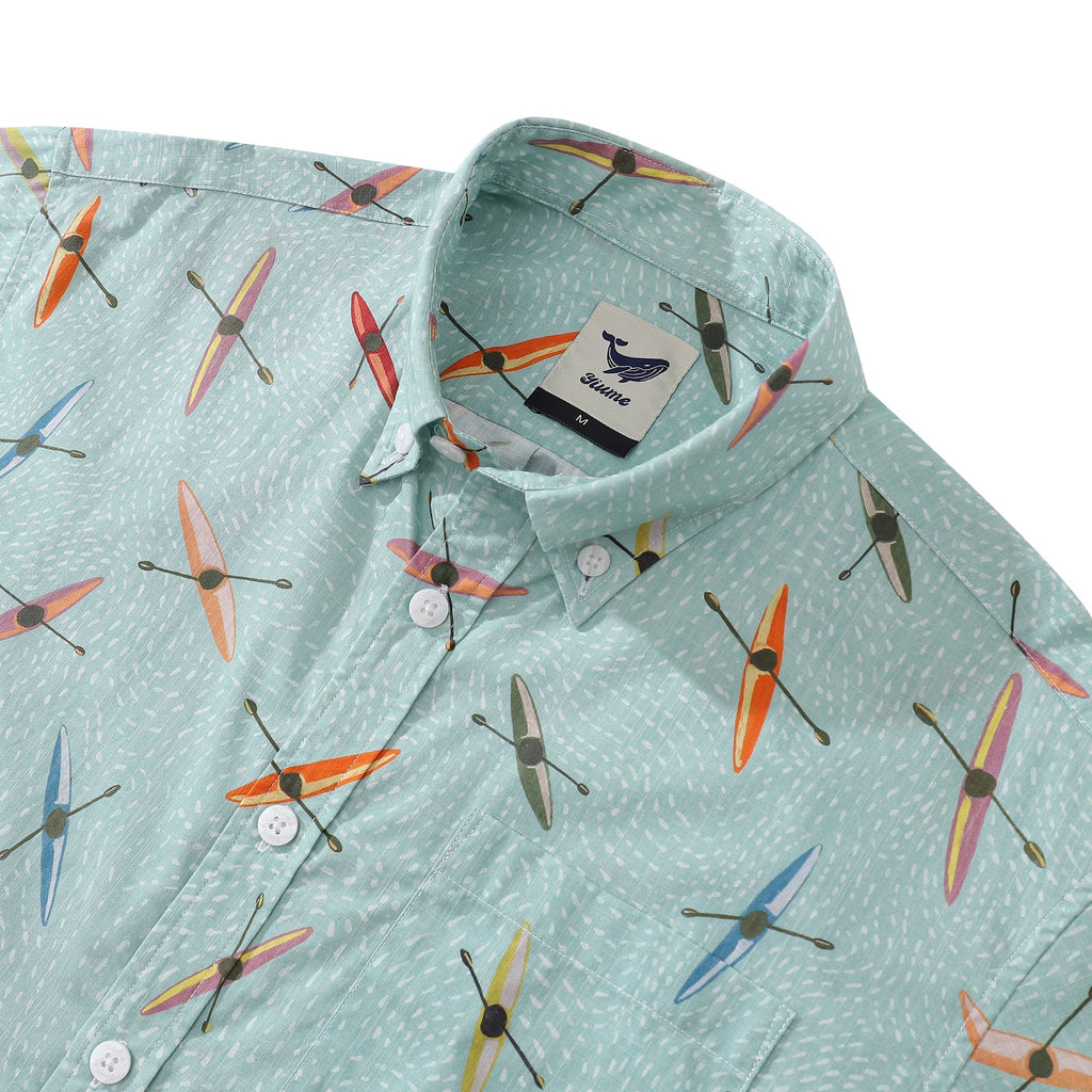 Men's Hawaiian Shirt Sea Kayaks Print By Katie O'Shea Design Cotton Button-down Short Sleeve Aloha Shirt
