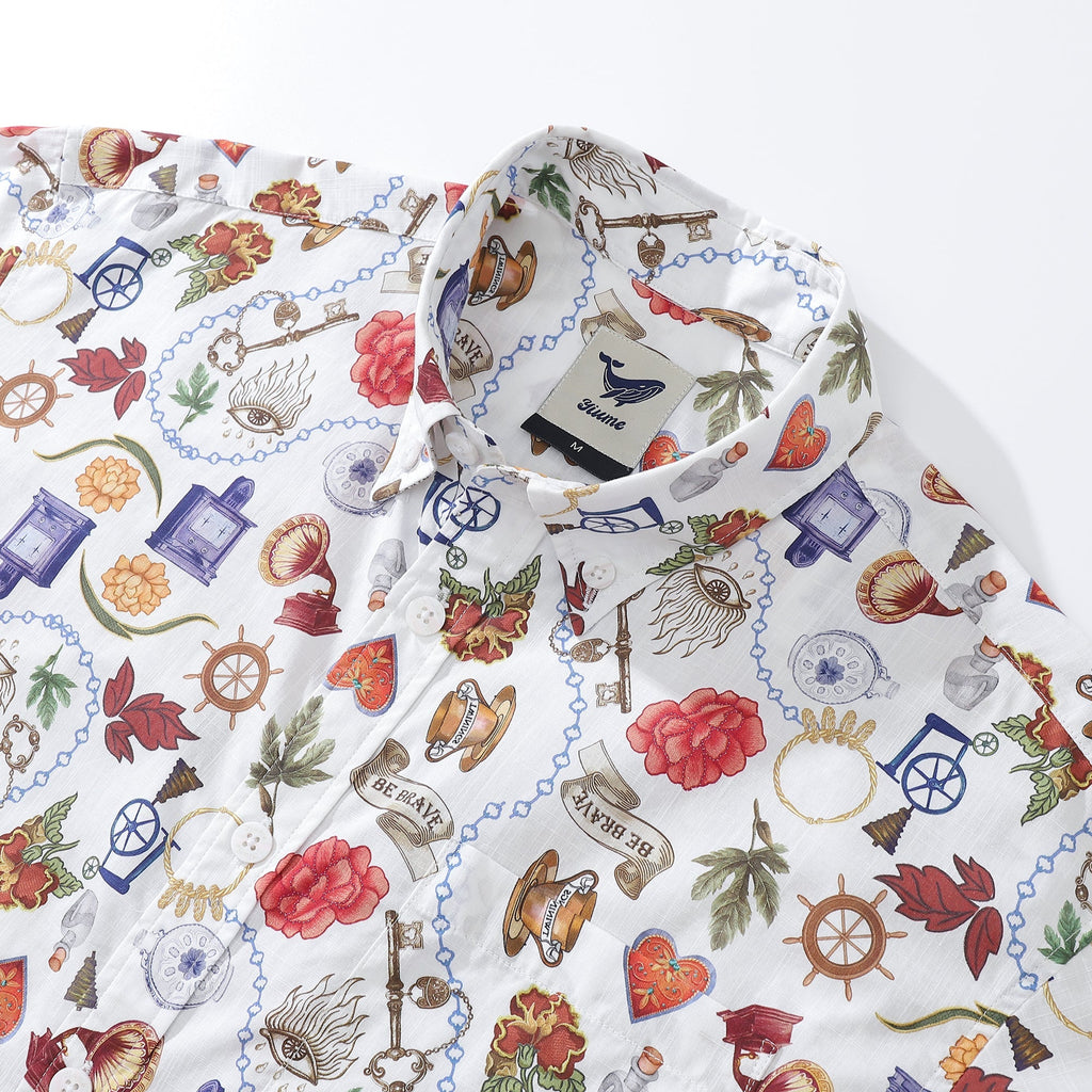 Men's Hawaiian Shirt Vintage Grocery Store Print Cotton Button-down Short Sleeve Aloha Shirt