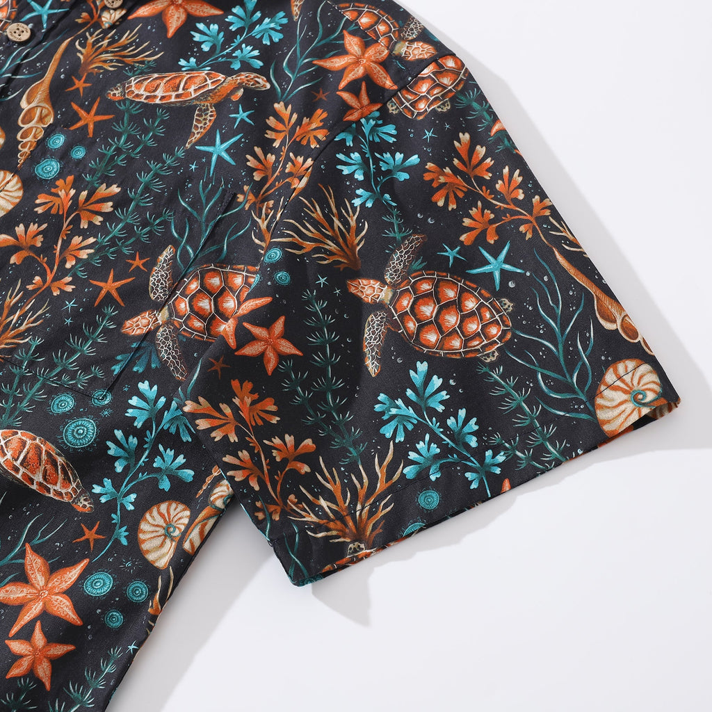 Men's Hawaiian Shirt Honu Hideaway By Luova Flow Cotton Button-down Short Sleeve Aloha Shirt