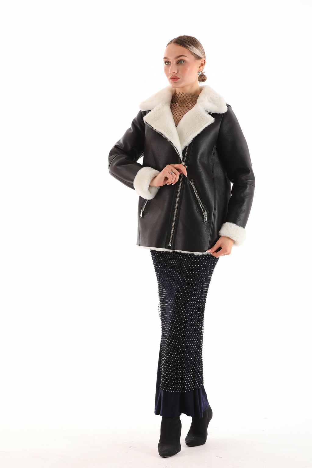 The Prague Black & White Leather Women Jacket