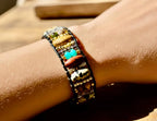 Natural Stone and wood beaded Bracelet Boho design with Leather button on closure