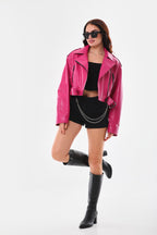 The Blaze Fuchsia Leather Women Jacket