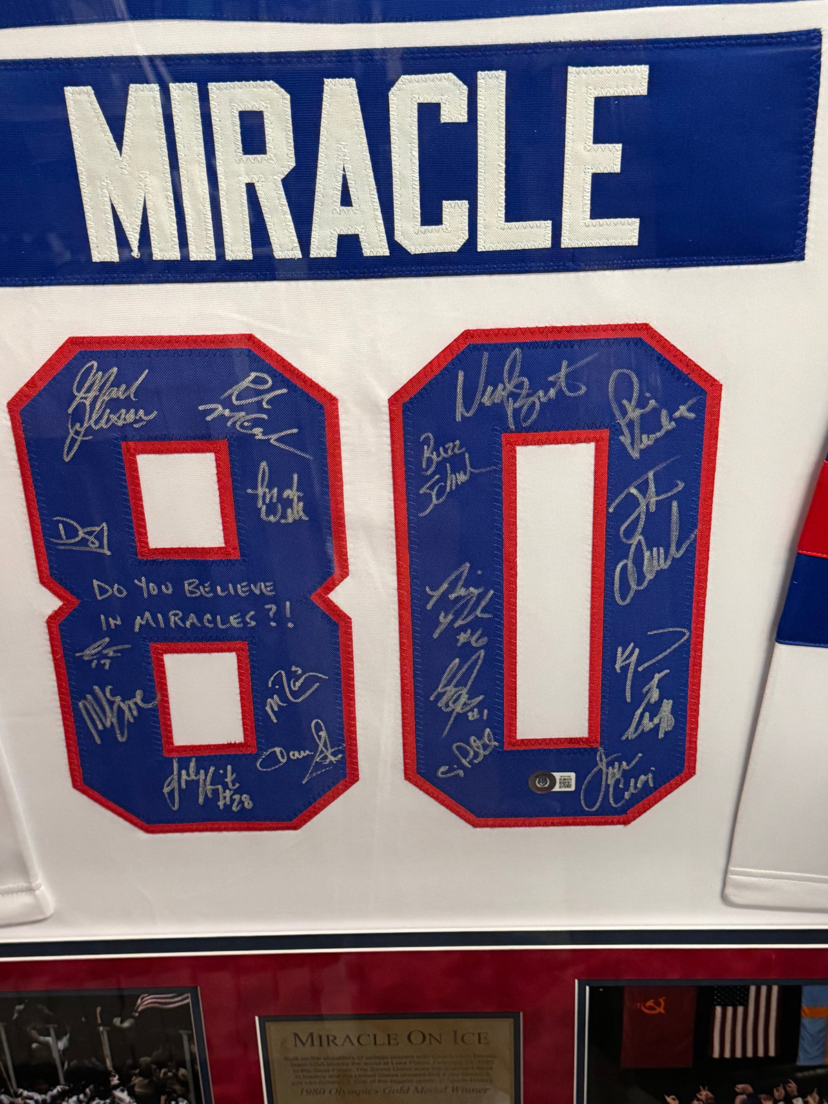 Miracle On Ice 1980 Olympic USA Hockey Team Autographed Jersey Framed To 32x40 Beckett