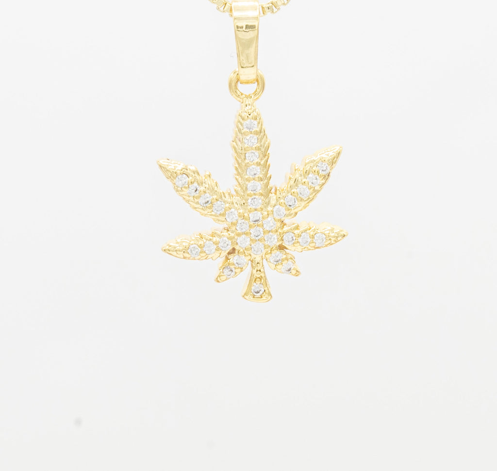 Cannabis Leaf Cubic Zirconia Pendant 14K Gold Filled Women Fashion Jewelry