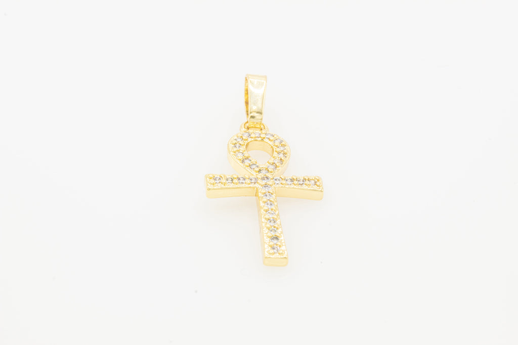 Ankh Cross Cubic Zirconia Pendant 14K Gold Filled Men Women Jewelry