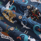 Men's Hawaiian Shirt Aloha Kabuki Print BY Julia Madoka Cotton Button-down Short Sleeve Aloha Shirt