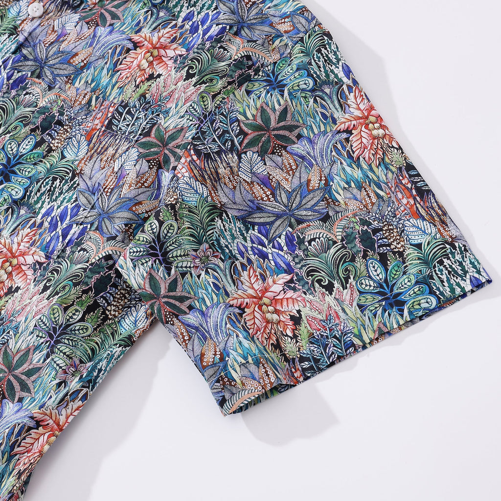 Men's Hawaiian Shirt Mysteries of the Jungle Print Cotton Button-down Short Sleeve Aloha Shirt