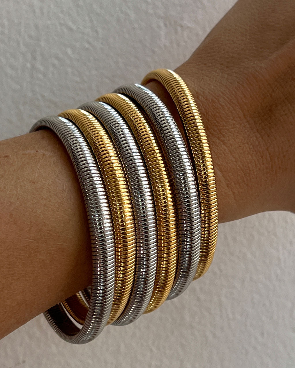 Mini Flex Snake Chain Bracelet- Set of 3 (7mm wide)- Gold (Ships Mid July)
