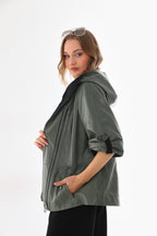 The Hudson Olive Green Leather Women Jacket
