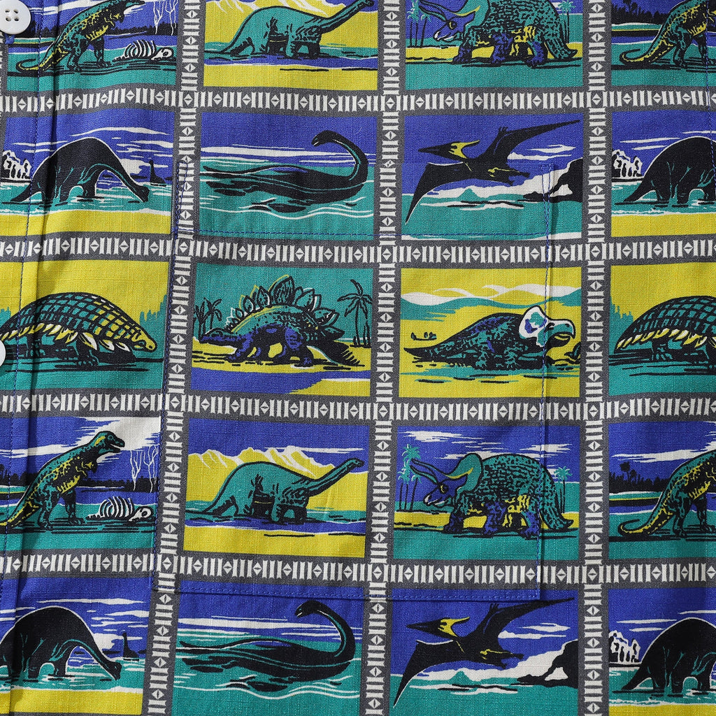 Hawaiian Shirts for Men Retro Dinosaur Stamp Collection 100% Cotton Short-Sleeve
