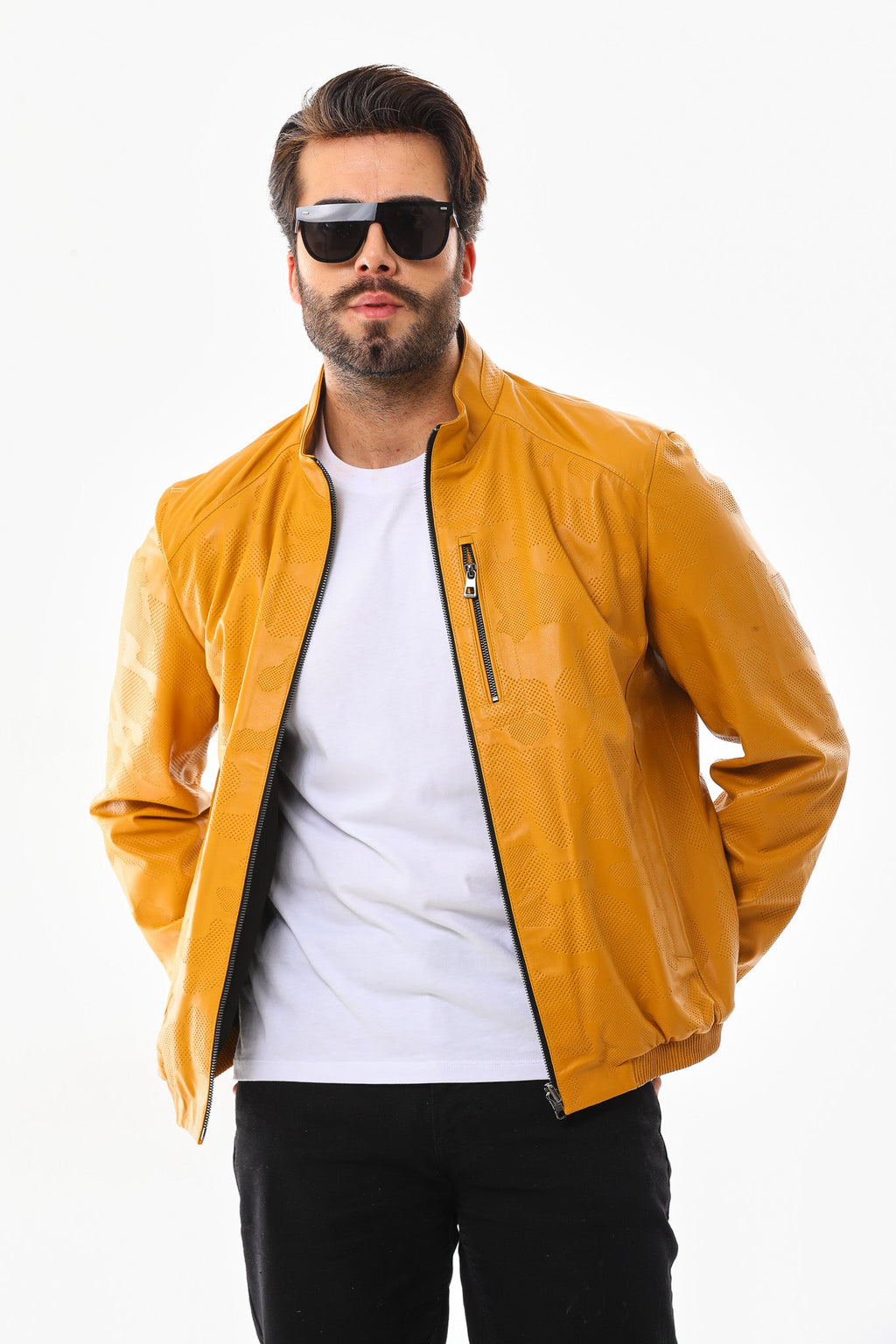 The Como Reversible Mustard Yellow & Black Leather Bomber Jacket