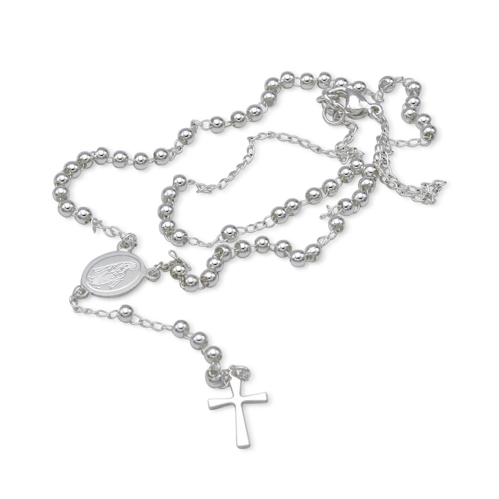 Traditional Silver Rosary Necklace Five Decade Catholic Prayer Beads  3mm