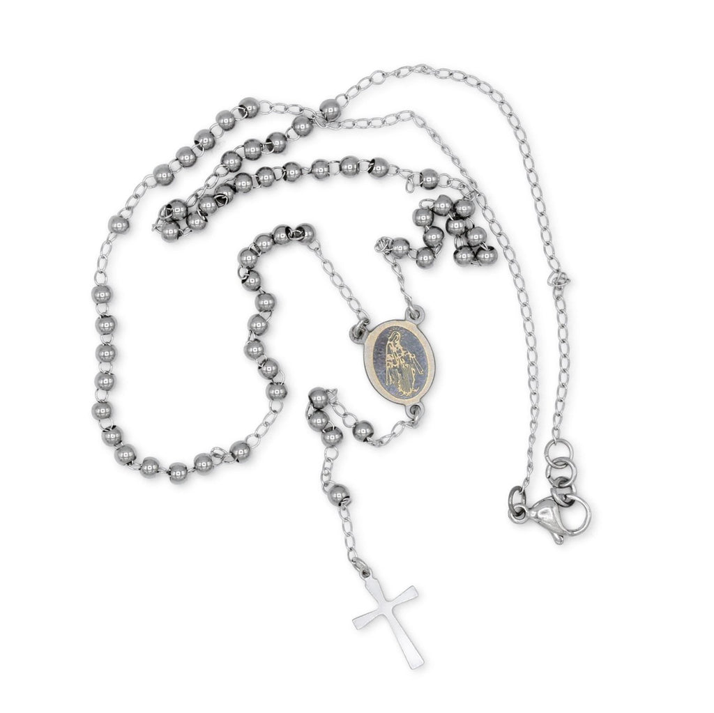 Traditional Silver Rosary Necklace Five Decade Catholic Prayer Beads 3mm