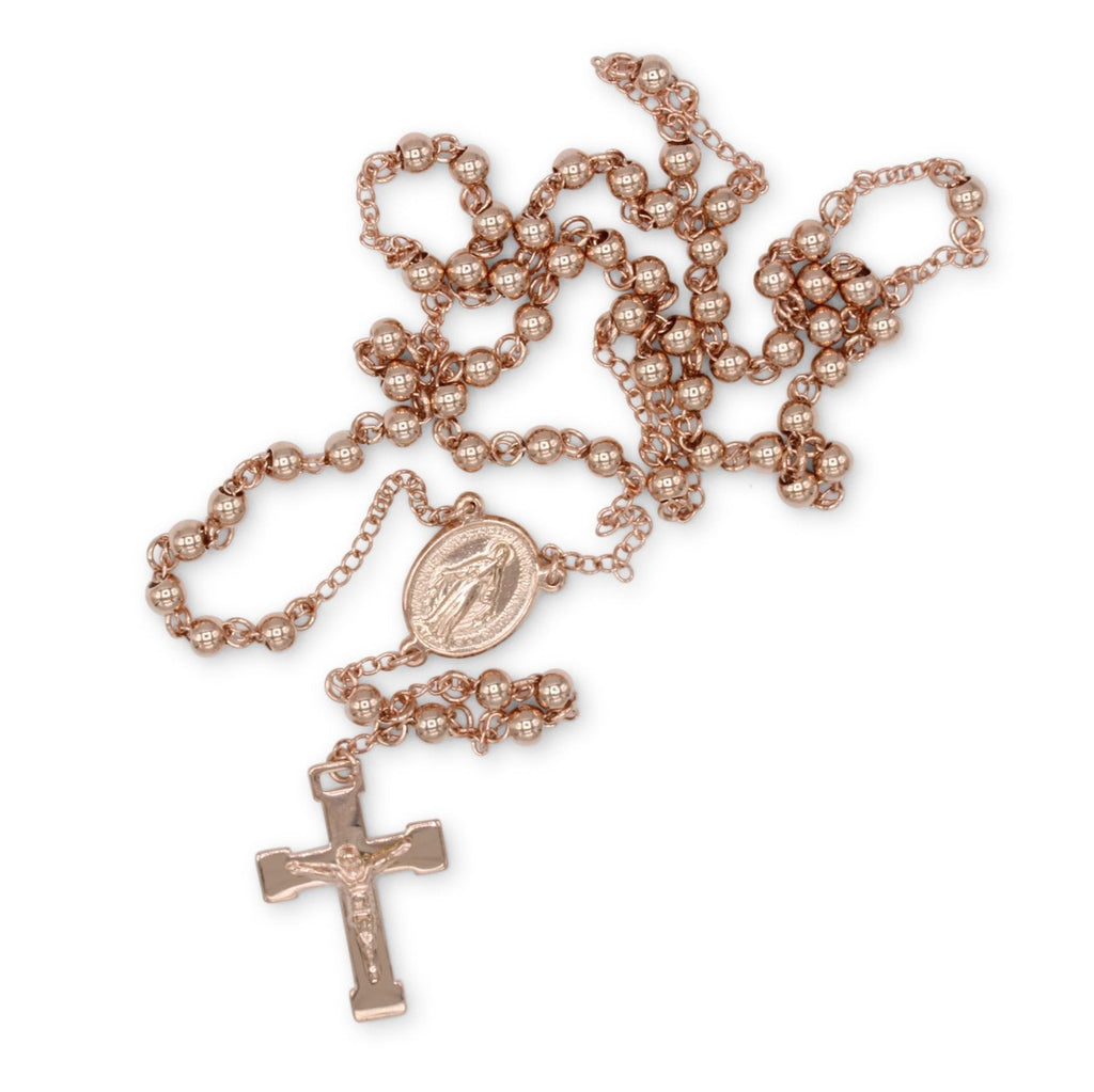 Traditional Rose Gold Rosary Necklace Five Decade Catholic Prayer Beads 4mm