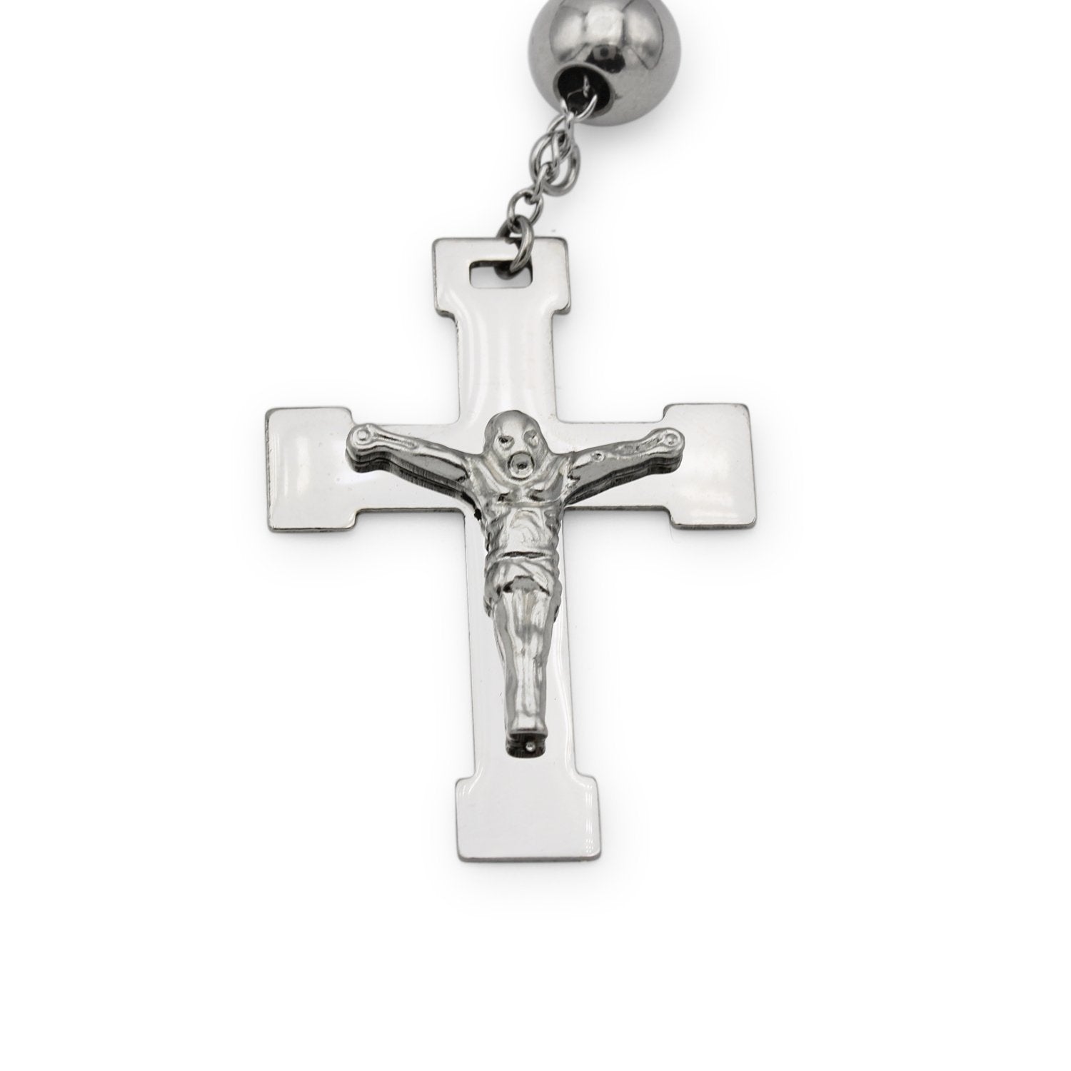 Traditional Silver Rosary Necklace Five Decade Catholic Prayer Beads 10mm