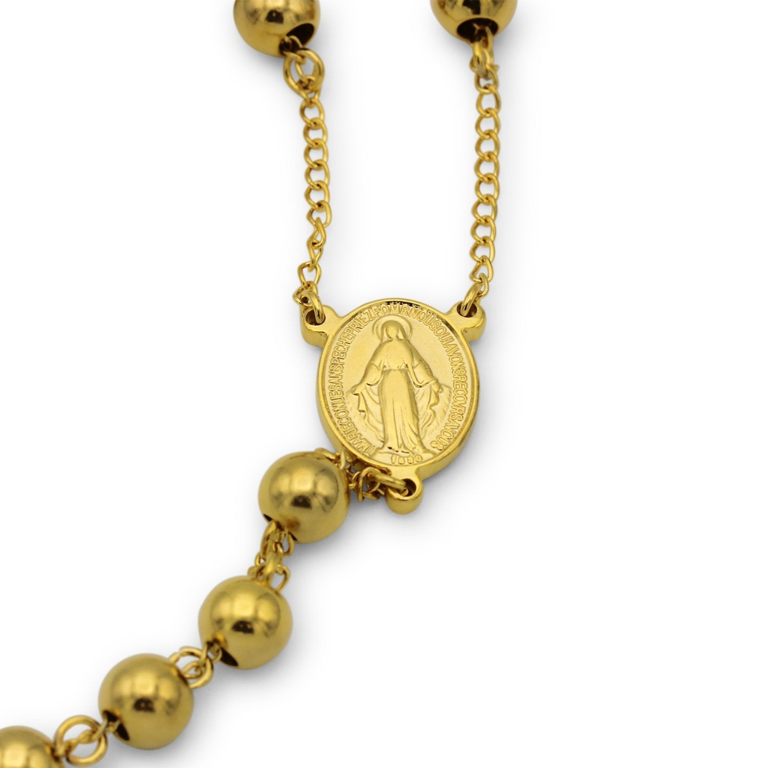 Traditional Gold Rosary Necklace Five Decade Catholic Prayer Beads 8mm