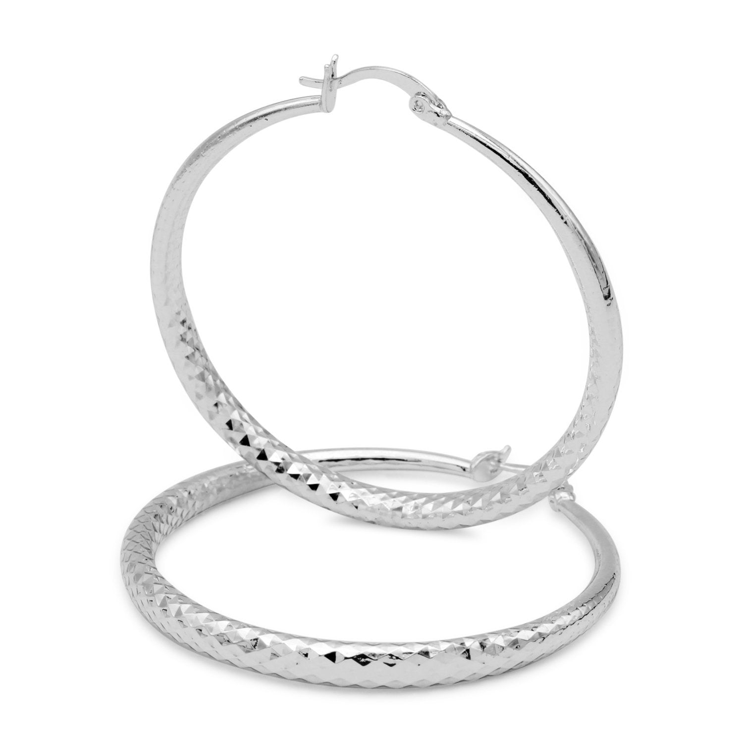 14K White Gold-Filled Hoop Earrings 50mm