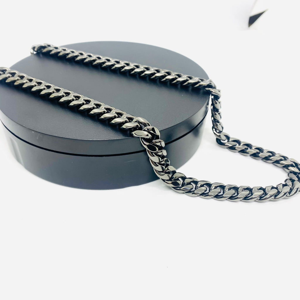 SK4020G Necklace 1/2" Wide Cuban Link Polished Gunmetal