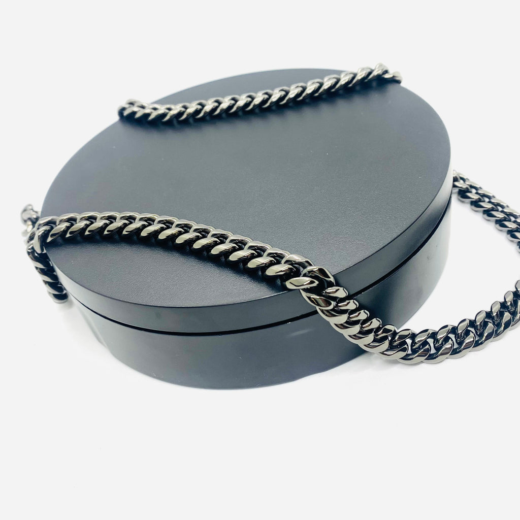 SK4021G Necklace 3/8" Wide Cuban Link Polished Gunmetal