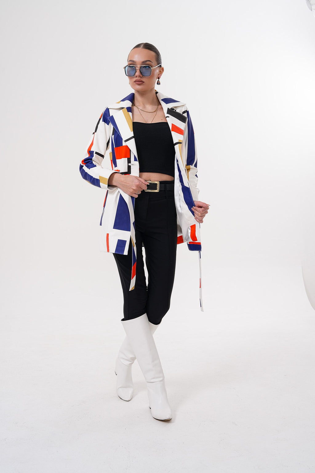 Sienna Abstract Art Leather Women Jacket – Red Navy Edition